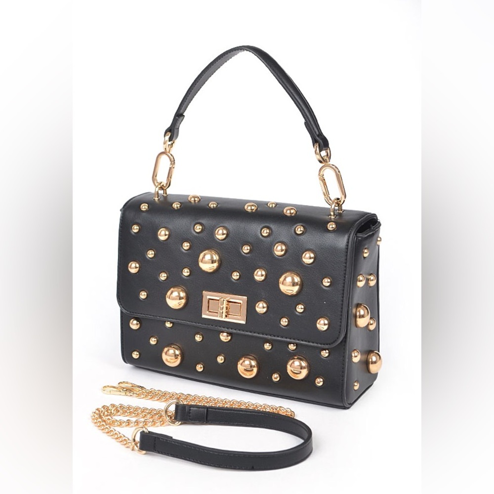Embellished Gold Studded Vegan Leather Handbag